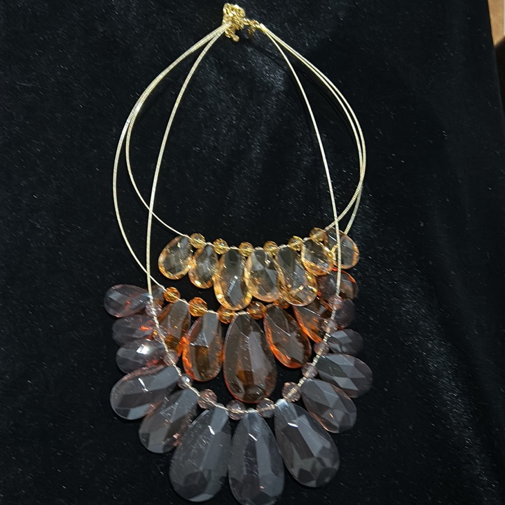 #24 Vintage Joan Rivers Statement Bib Necklace, Facetted Stones/Shades of Amber